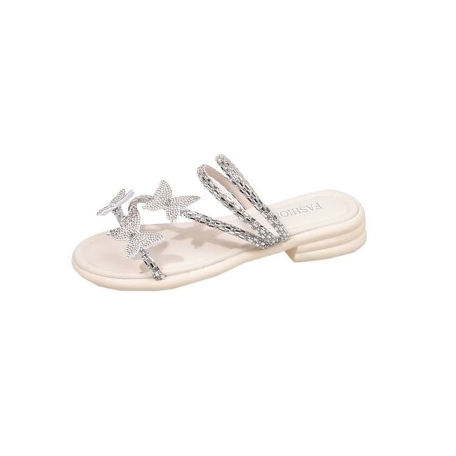 Strappy Slide Butterfly Sandals Rhinestone