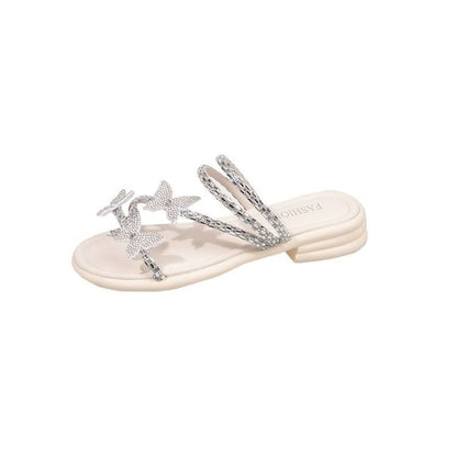 Strappy Slide Butterfly Sandals Rhinestone