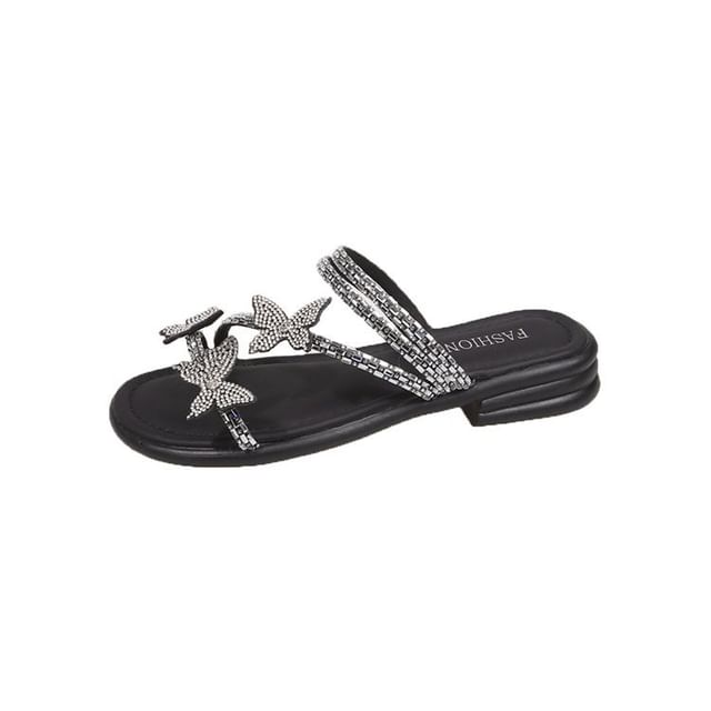 Strappy Slide Butterfly Sandals Rhinestone