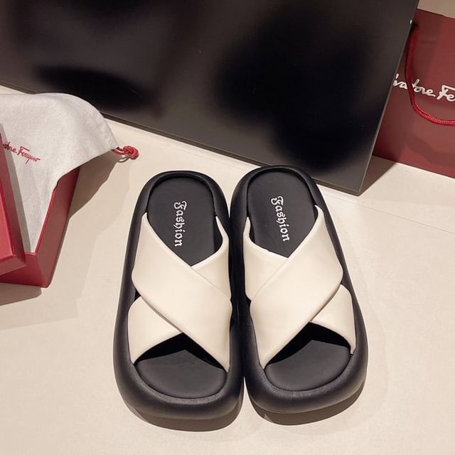 Platform Slide Sandals Criss Cross