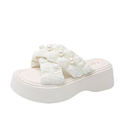 Slide Criss Faux Platform Pearl Sandals Cross