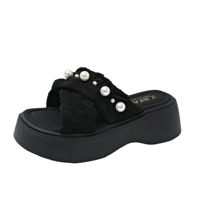 Slide Criss Faux Platform Pearl Sandals Cross