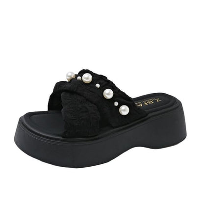 Slide Criss Faux Platform Pearl Sandals Cross