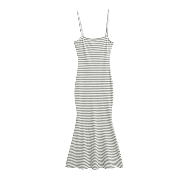 Spaghetti Strap Striped Ribbed Maxi Mermaid Dress
