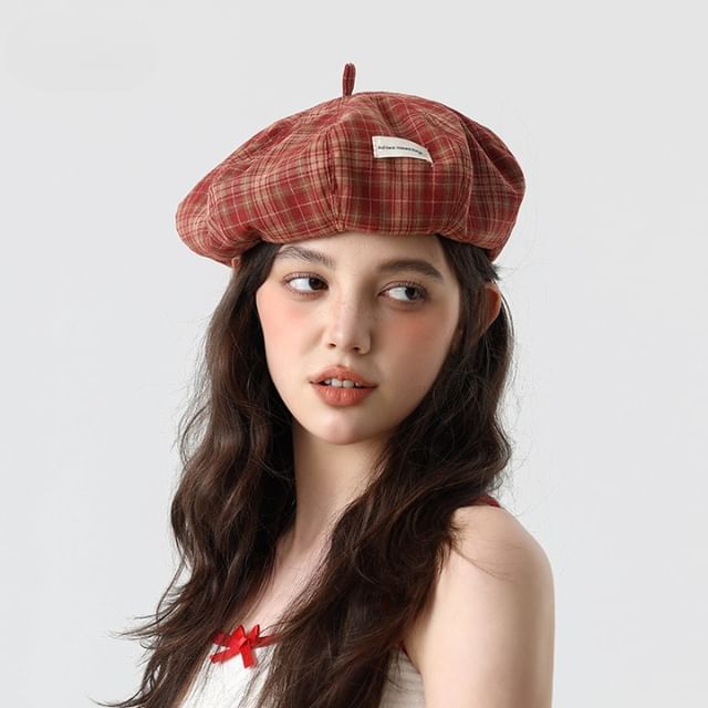 Plaid Applique Beret