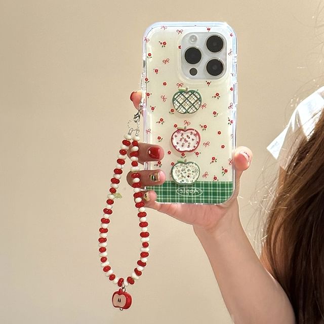 Apple Floral Print Phone Case / Beaded Phone Strap / Set