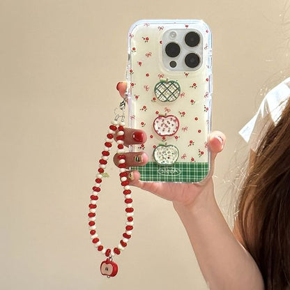 Apple Floral Print Phone Case / Beaded Phone Strap / Set