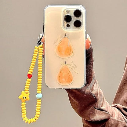 Pear Print Phone Case / Star Bead Phone Strap / Set