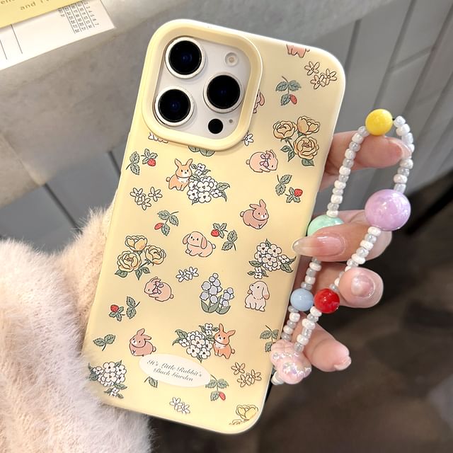 Rabbit Print Phone Case / Bead Phone Strap / Set