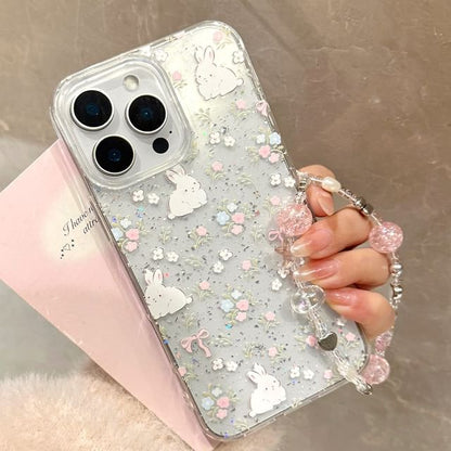 Rabbit Print Phone Case / Bead Phone Strap / Set