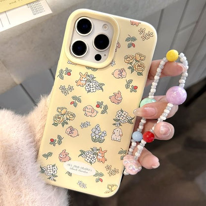 Rabbit Print Phone Case / Bead Phone Strap / Set
