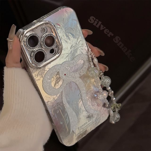 Snake Print Phone Case / Bead Phone Strap / Set