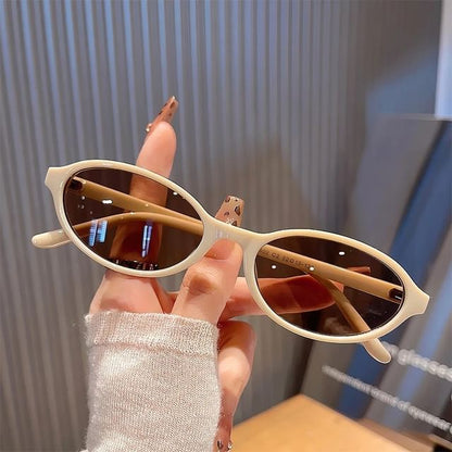 Oval Plastic Frame Sunglasses / Case / Pouch / Cleaning Cloth / Set