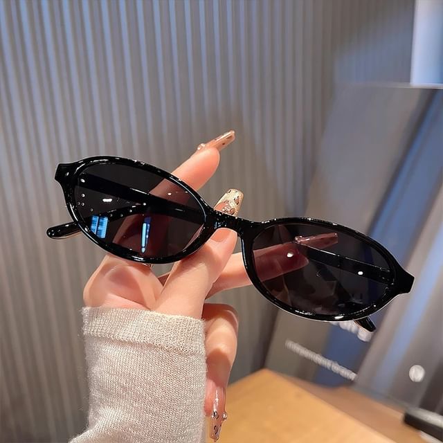 Oval Plastic Frame Sunglasses / Case / Pouch / Cleaning Cloth / Set