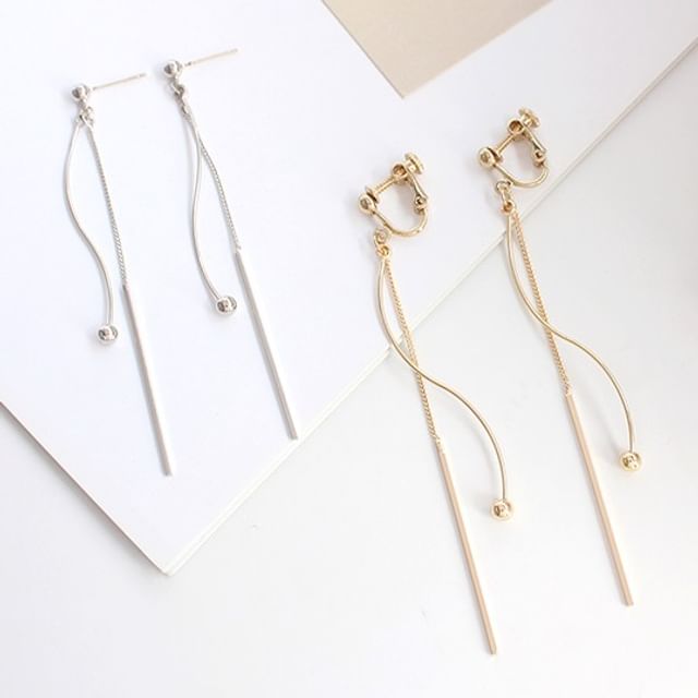 Bar Bead Dangle Earring / Clip-On Earring