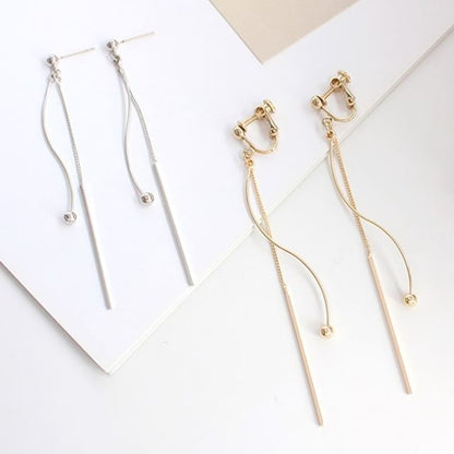 Bar Bead Dangle Earring / Clip-On Earring