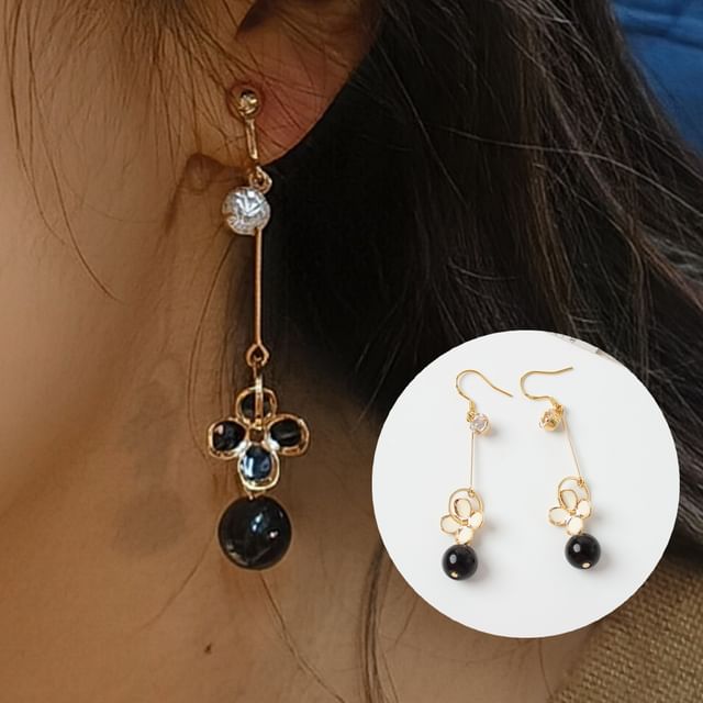 Flower Bead Drop Earring / Clip-On Earring
