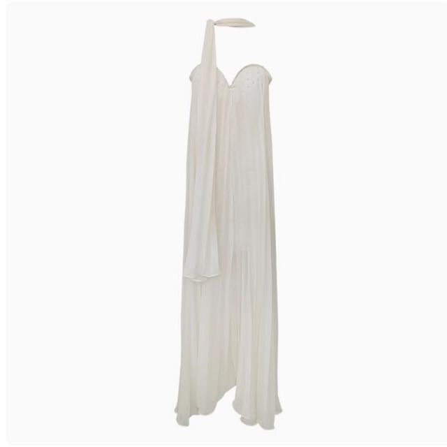 Pleated Tube A-Line Solid Maxi Dress