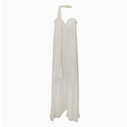 Pleated Tube A-Line Solid Maxi Dress