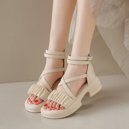 Platform Chunky Heel Shirred Sandals