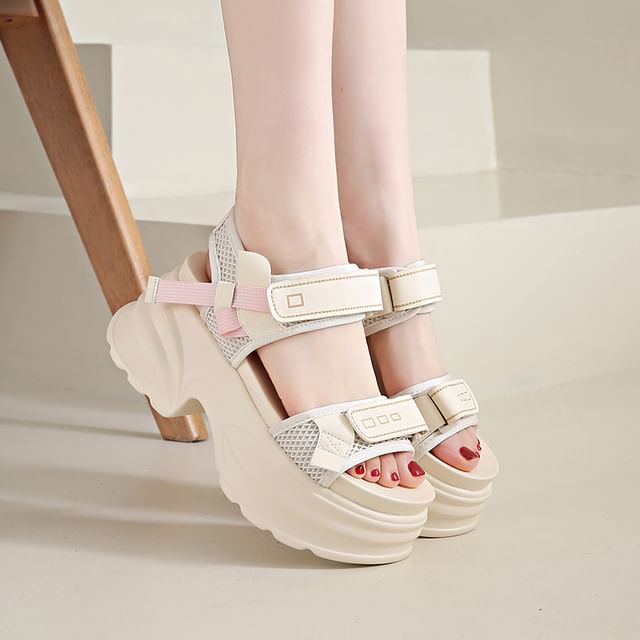 Platform Chunky Heel Hook & Loop Sandals