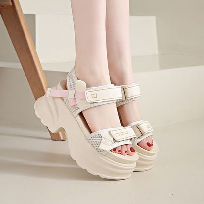 Platform Chunky Heel Hook & Loop Sandals
