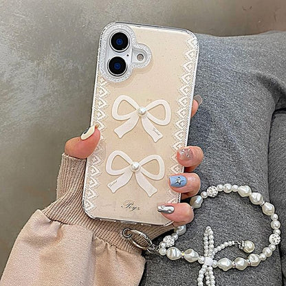 Lace Print Phone Case / Faux Pearl Strap / Set