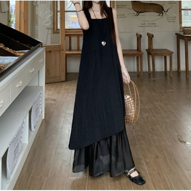 Square Neck Panel A-Line Maxi Dress