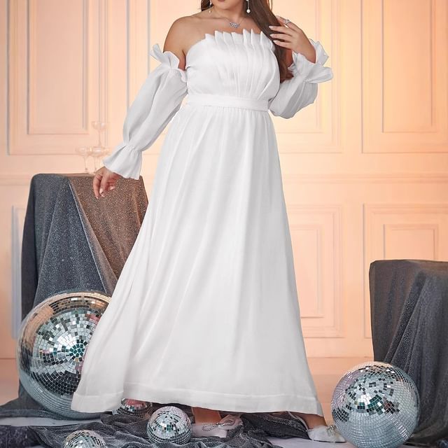 Plain Evening A-Line Size Puff-Sleeve Gown Plus Off-Shoulder