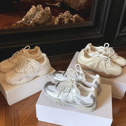 Patterned Lace-Up Platform Sneakers