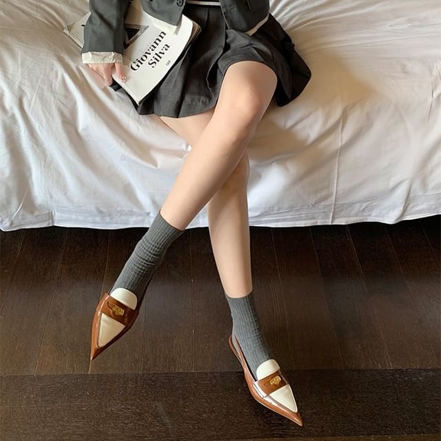 Pointed Kitten Heel Slingback Penny Loafers