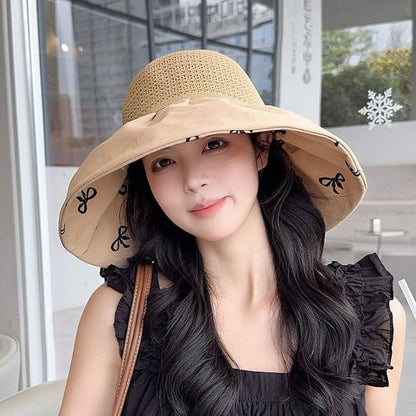 Bow Print Straw Sun Hat