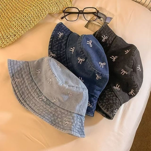 Bow Embroidered Bucket Hat