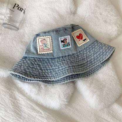 Applique Washed Denim Bucket Hat