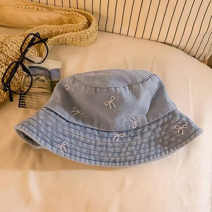 Bow Embroidered Bucket Hat