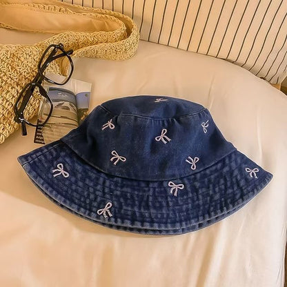 Bow Embroidered Bucket Hat