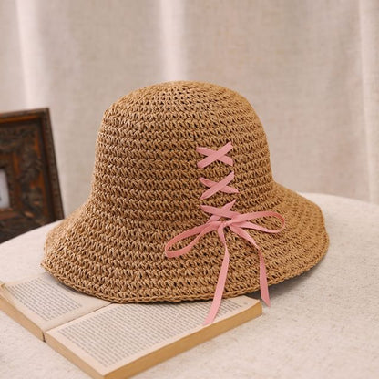 Bow Straw Bucket Hat