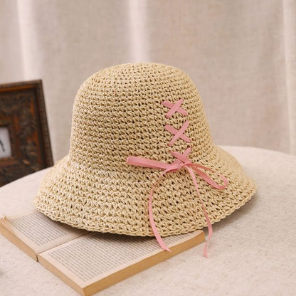Bow Straw Bucket Hat