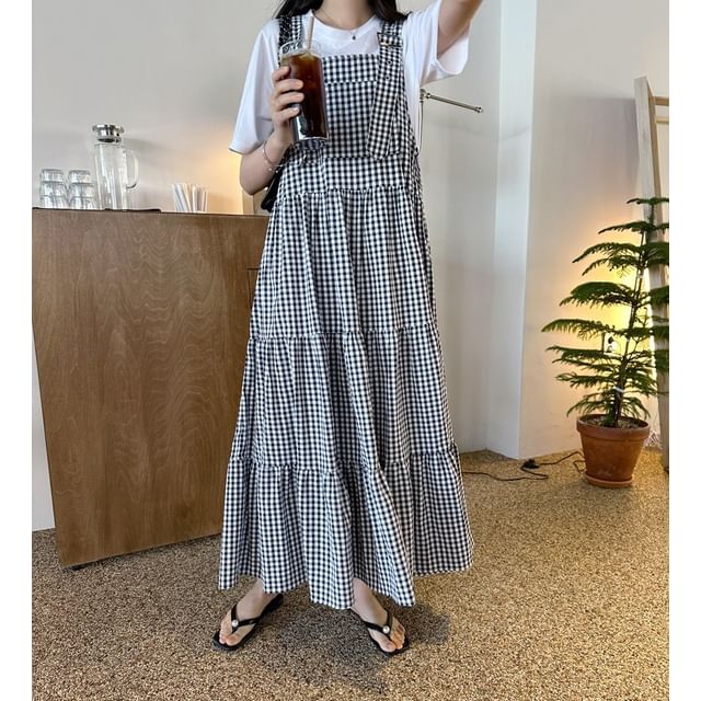 Gingham Maxi Dungaree Dress