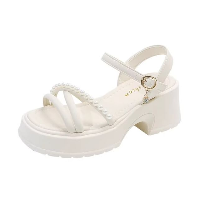 Platform Faux Pearl Block Heel Sandals