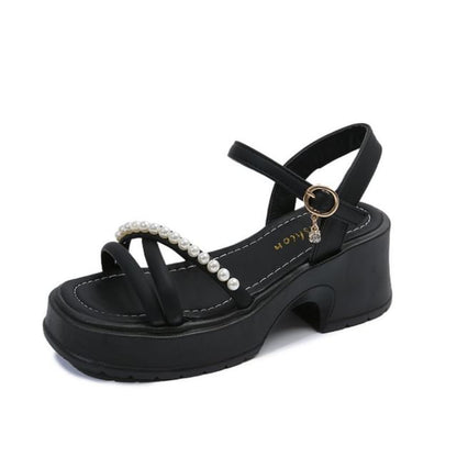 Platform Faux Pearl Block Heel Sandals