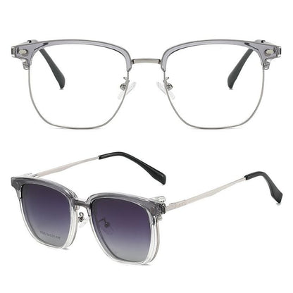 Half Frame Eyeglasses with Polarized Clip On Sunglasses (Various Designs)