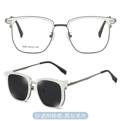 Half Frame Eyeglasses with Polarized Clip On Sunglasses (Various Designs)