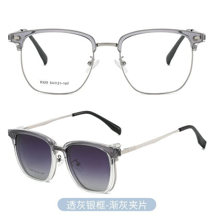 Half Frame Eyeglasses with Polarized Clip On Sunglasses (Various Designs)