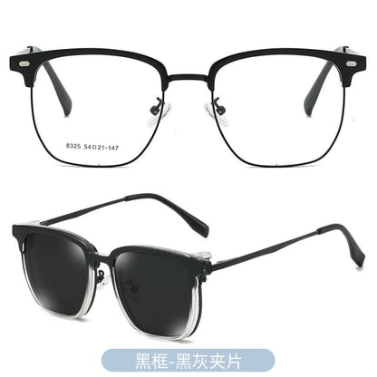 Half Frame Eyeglasses with Polarized Clip On Sunglasses (Various Designs)