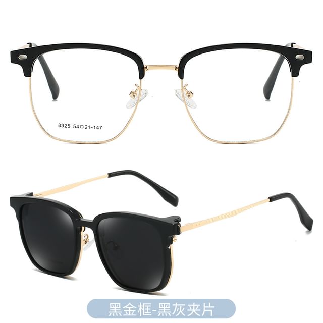 Half Frame Eyeglasses with Polarized Clip On Sunglasses (Various Designs)