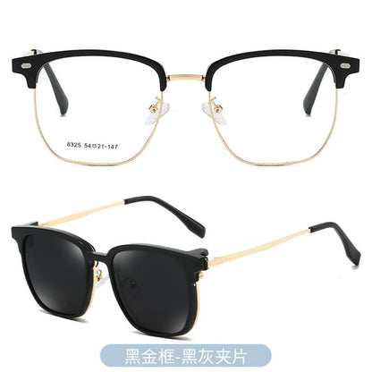 Half Frame Eyeglasses with Polarized Clip On Sunglasses (Various Designs)