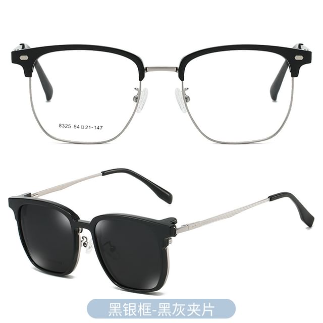 Half Frame Eyeglasses with Polarized Clip On Sunglasses (Various Designs)