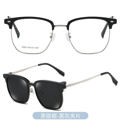 Half Frame Eyeglasses with Polarized Clip On Sunglasses (Various Designs)