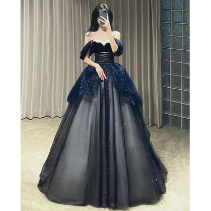 Sequin Gown A-Line Ball Off-Shoulder